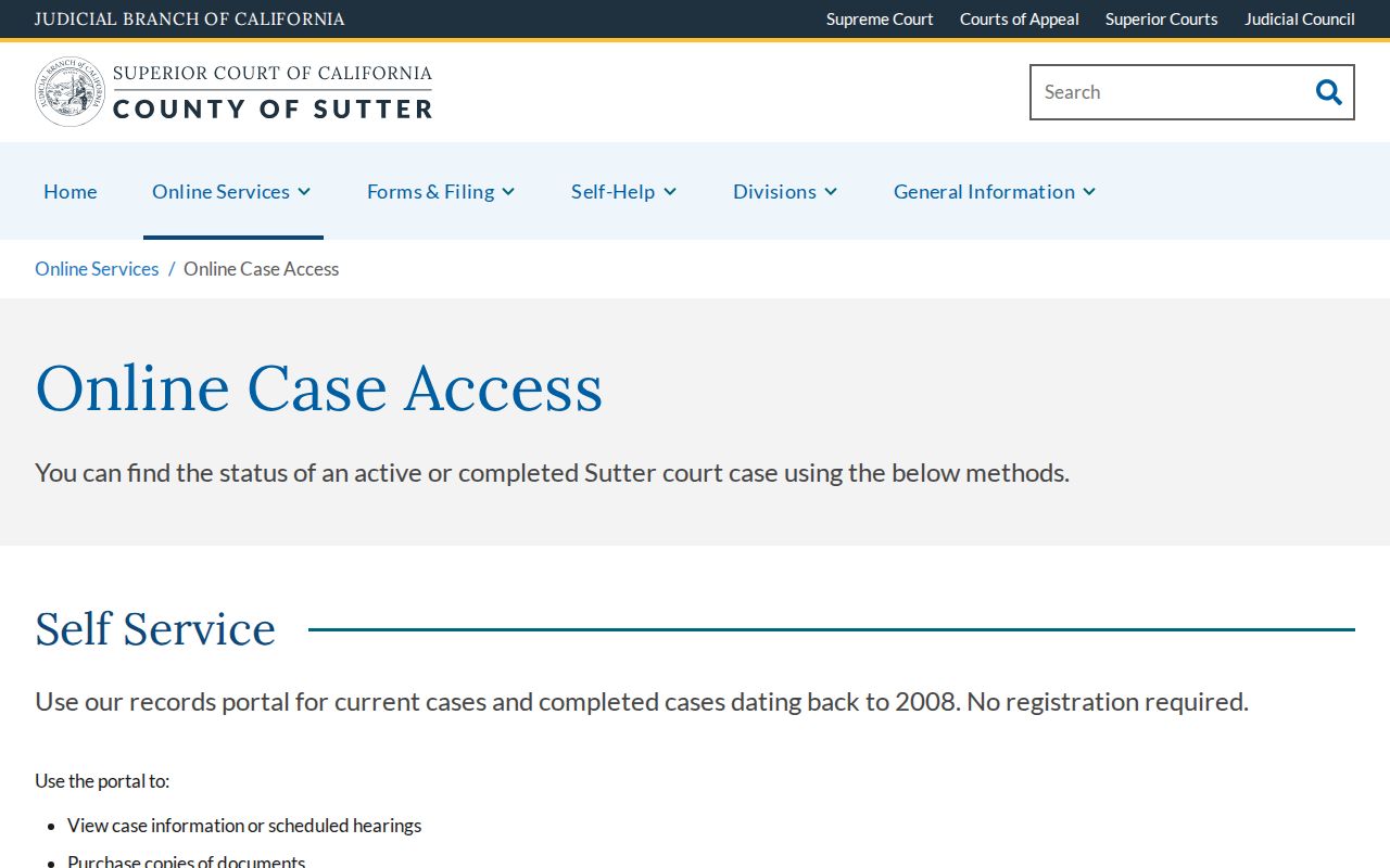 Sutter County arrest case access instructions